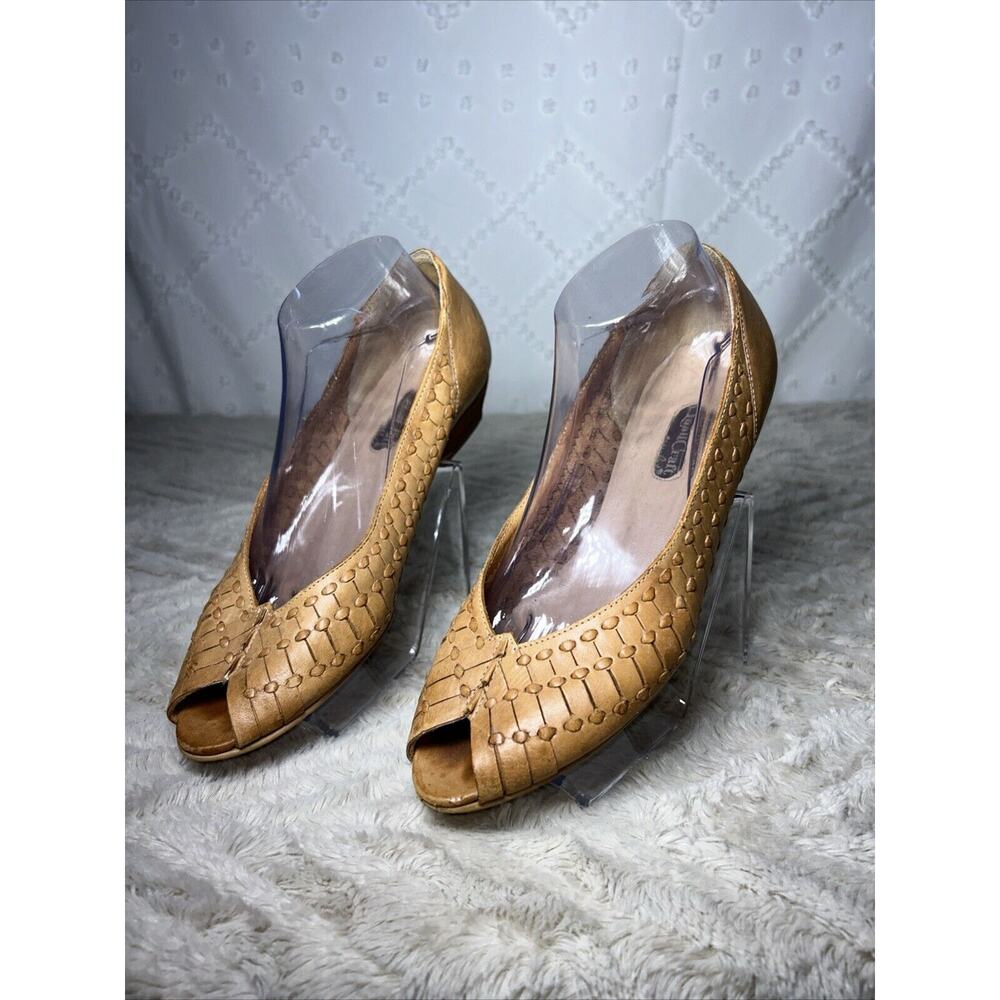 Vintage QualiCraft Casualets Size 9Leather Wood Brown Wedge Sandals